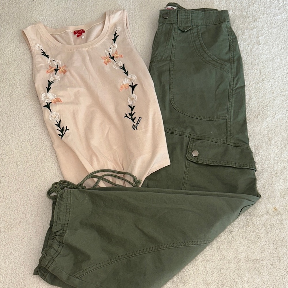 Madras Stylish Olive Green Cargo Pants/ Guess top - Picture 8 of 10